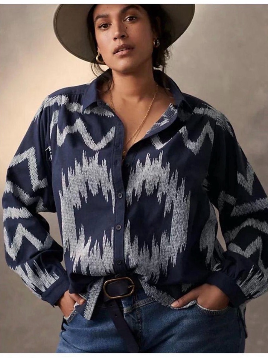 Anthropologie Pilcro The Romy Blue Aztec Top Size Small Western Shirt Relaxed